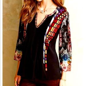 Anthropologie Ranna Gill 3/4 sleeve top